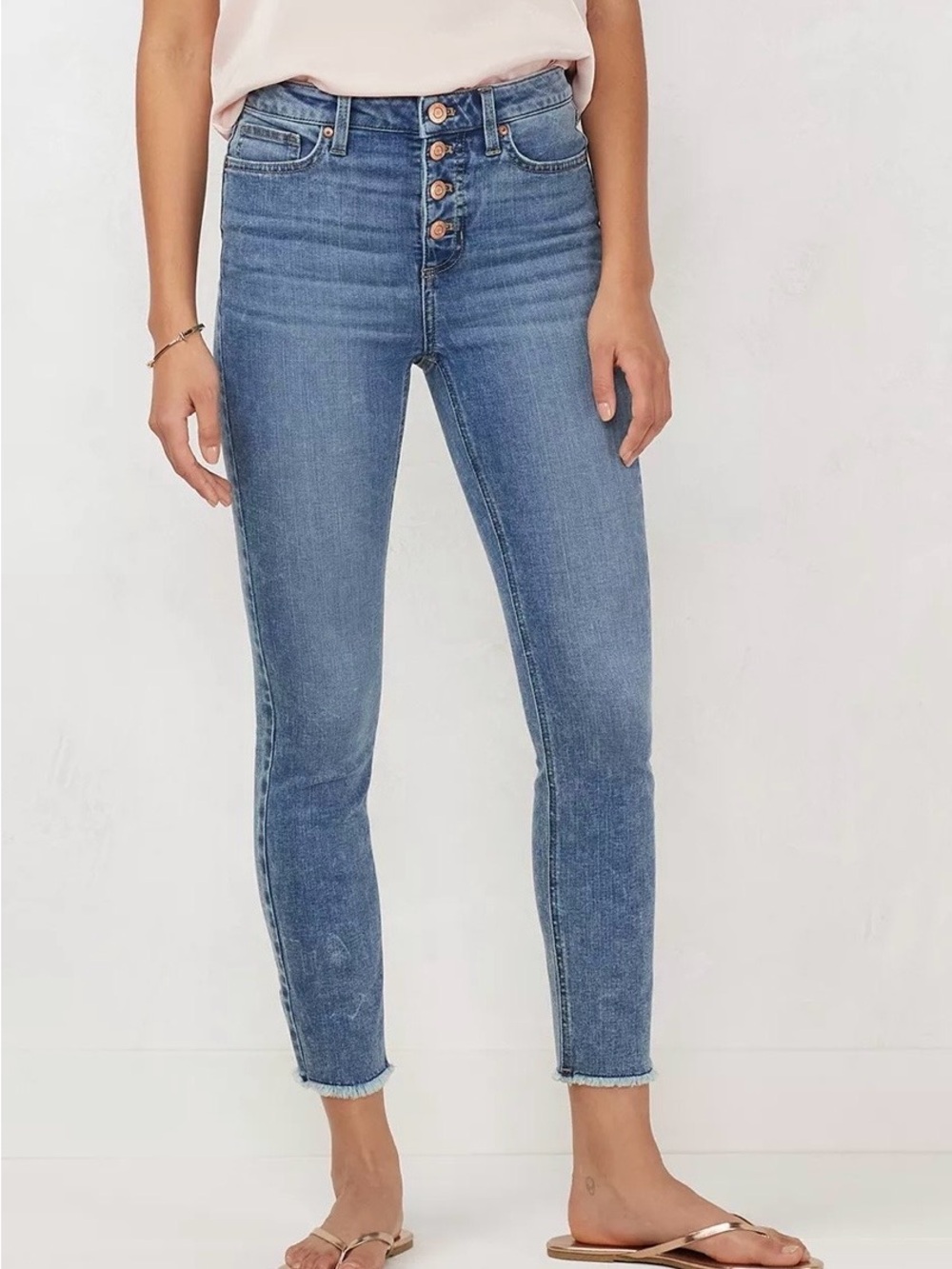 High-Rise Button-Fly Skinny Jeans in Medium Blue